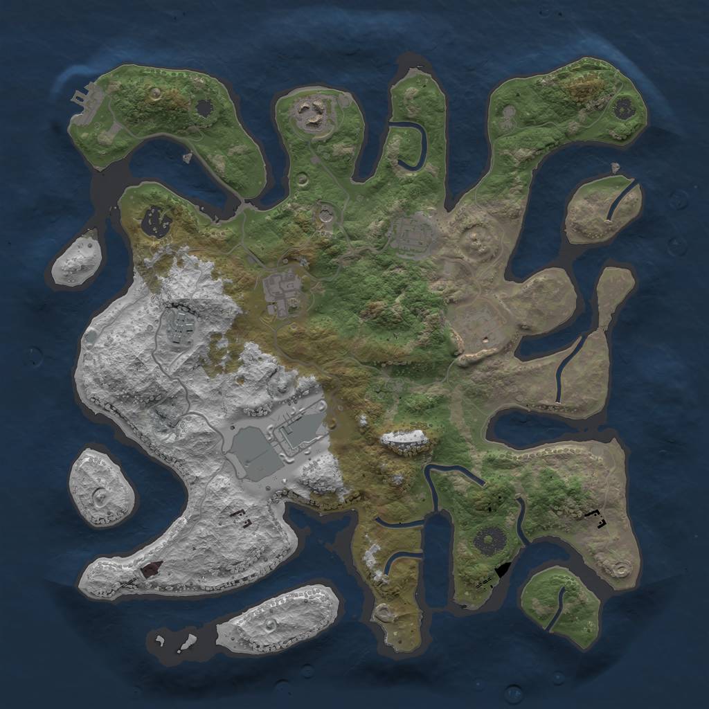 Rust Map: Procedural Map, Size: 3500, Seed: 38365915, 11 Monuments