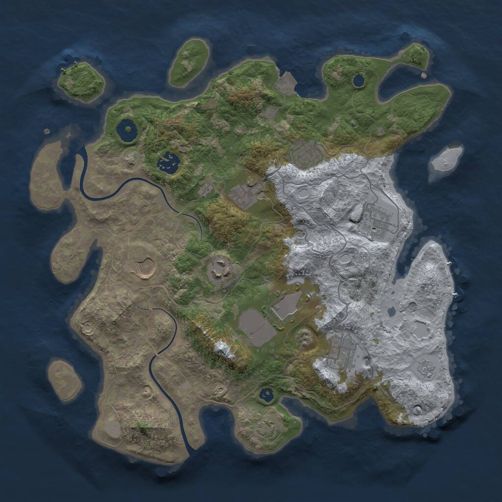 Rust Map: Procedural Map, Size: 3500, Seed: 1040081793, 12 Monuments