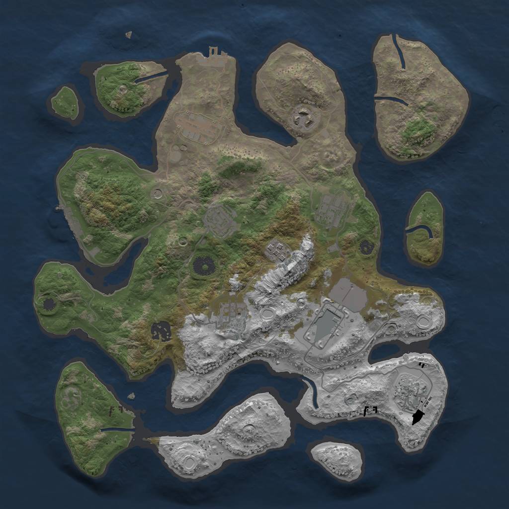 Rust Map: Procedural Map, Size: 3600, Seed: 1385244914, 20 Monuments