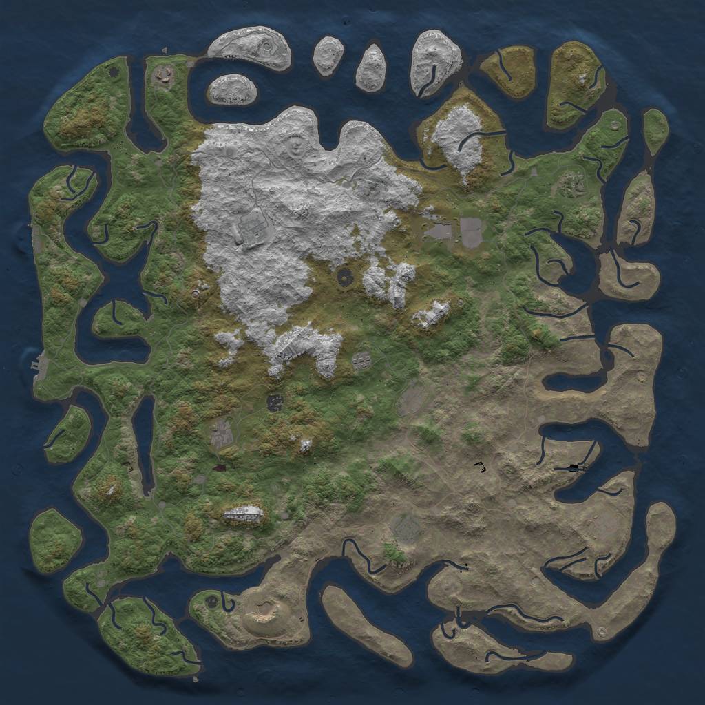 Rust Map: Procedural Map, Size: 6000, Seed: 1175184341, 16 Monuments