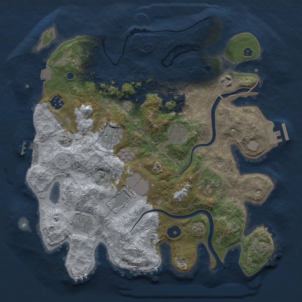 Rust Map: Procedural Map, Size: 3500, Seed: 374054, 14 Monuments