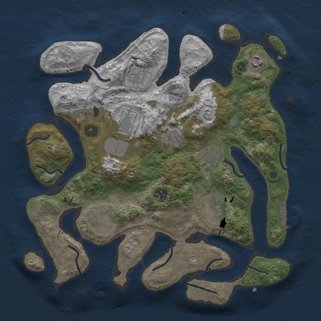 Rust Map: Procedural Map, Size: 3600, Seed: 264035, 13 Monuments