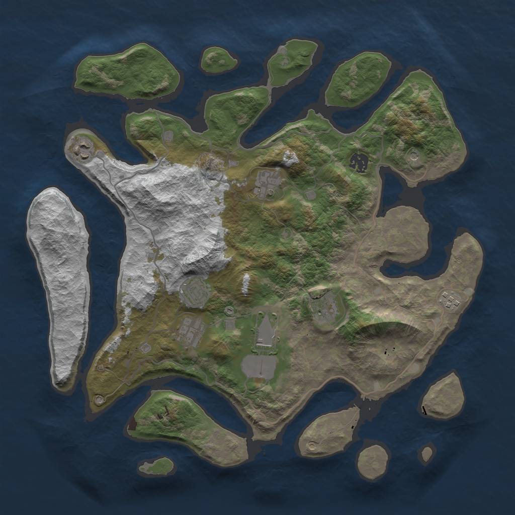 Rust Map: Barren, Size: 4000, Seed: 723964301, 11 Monuments