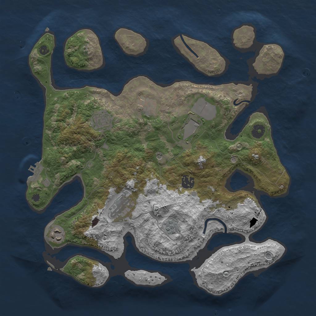 Rust Map: Procedural Map, Size: 3500, Seed: 732945, 11 Monuments