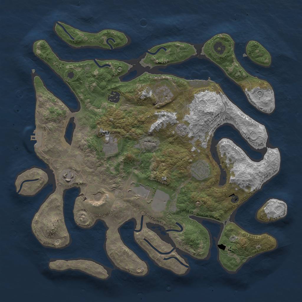 Rust Map: Procedural Map, Size: 3800, Seed: 1821020069, 16 Monuments