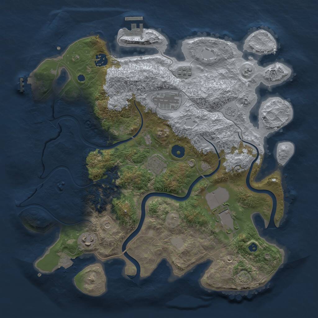 Rust Map: Procedural Map, Size: 3600, Seed: 695167426, 12 Monuments