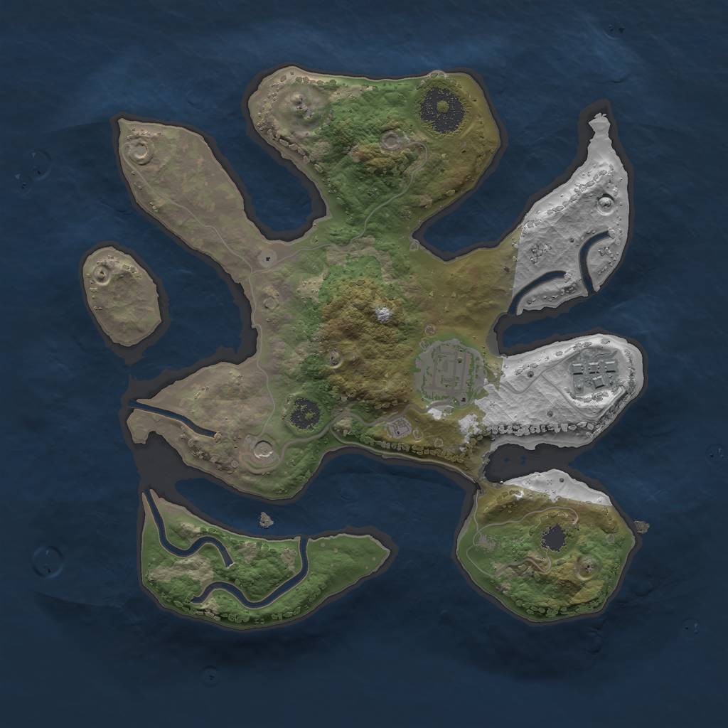 Rust Map: Procedural Map, Size: 2500, Seed: 1840329472, 5 Monuments