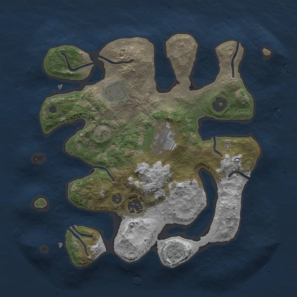 Rust Map: Procedural Map, Size: 3000, Seed: 884451317, 6 Monuments