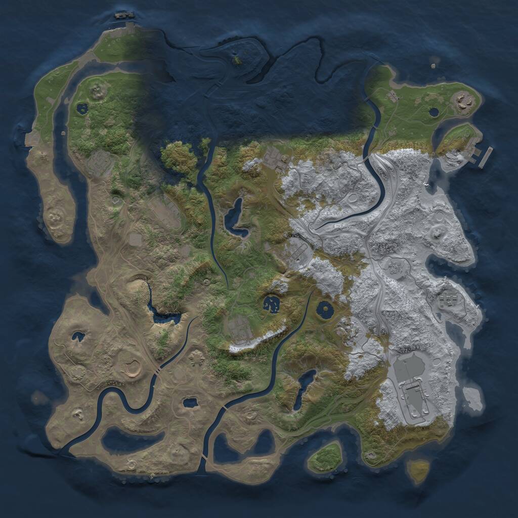 Rust Map: Procedural Map, Size: 4500, Seed: 1407596030, 17 Monuments