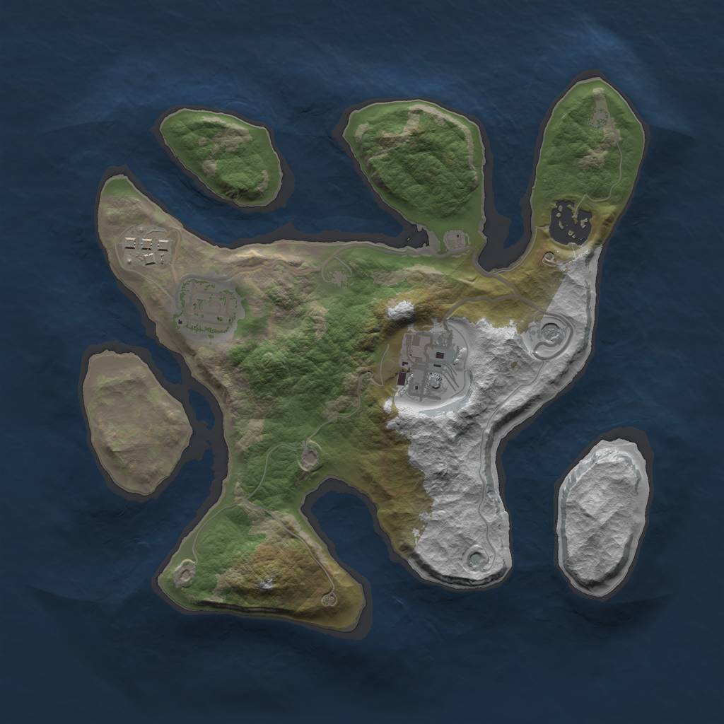 Rust Map: Barren, Size: 2450, Seed: 712372, 7 Monuments