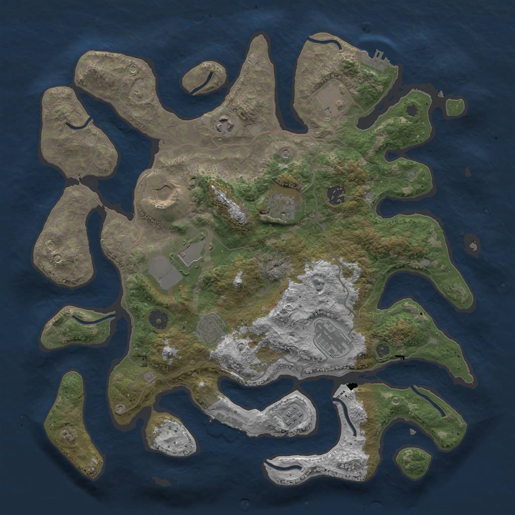 Rust Map: Procedural Map, Size: 4000, Seed: 1350842174, 14 Monuments