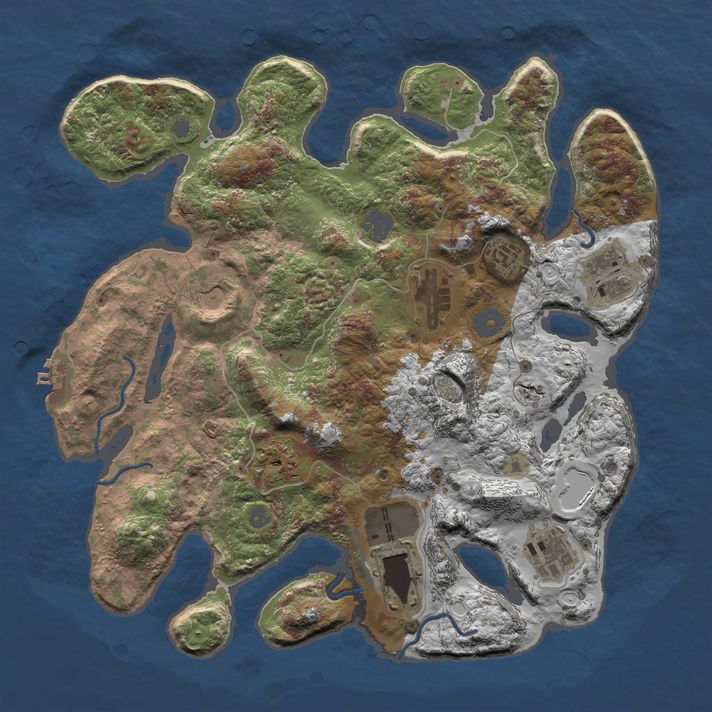 Rust Map: Procedural Map, Size: 3500, Seed: 376772, 13 Monuments