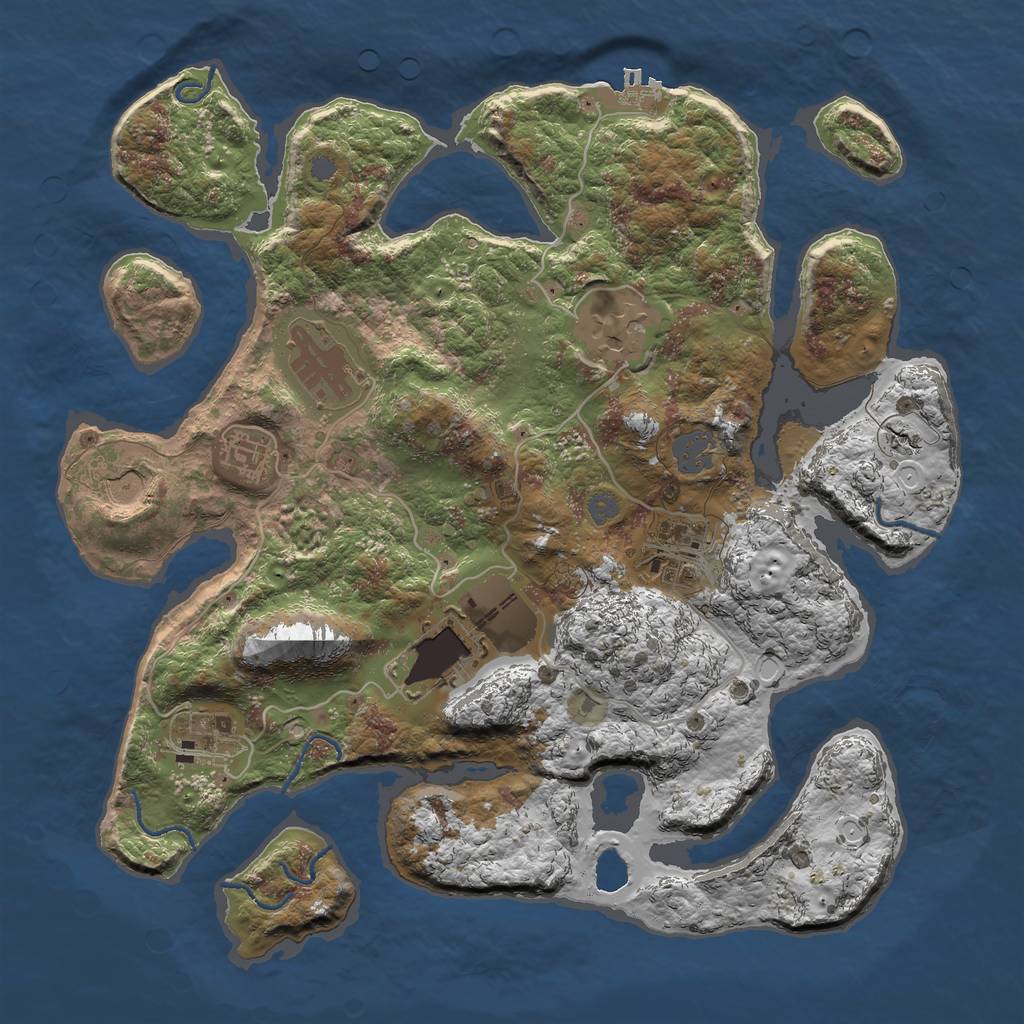 Rust Map: Procedural Map, Size: 3500, Seed: 727917, 13 Monuments