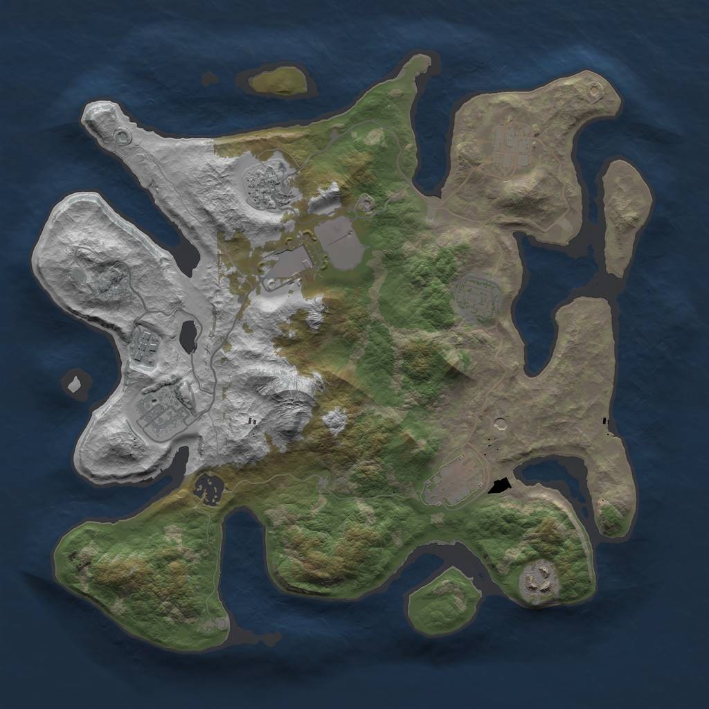 Rust Map: Barren, Size: 3500, Seed: 724244560, 12 Monuments