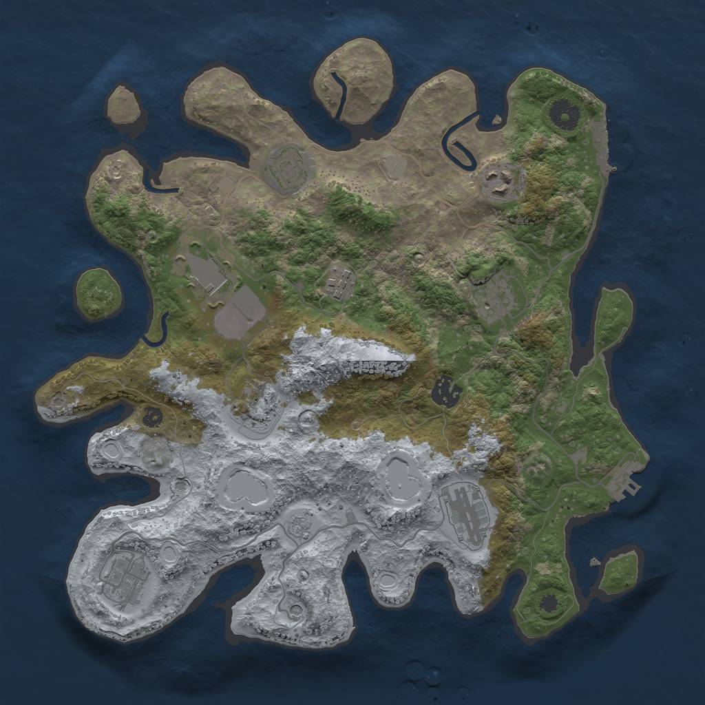 Rust Map: Procedural Map, Size: 3500, Seed: 689060, 16 Monuments