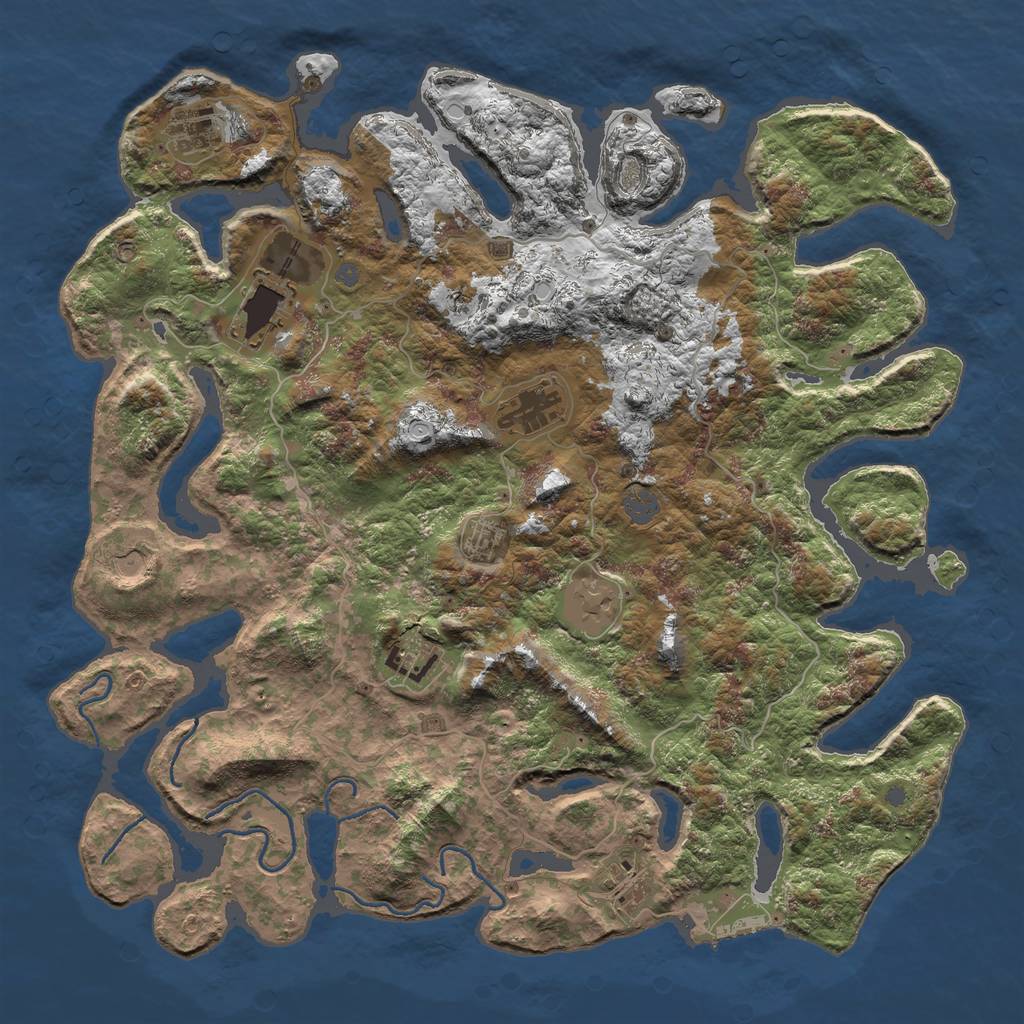 Rust Map: Procedural Map, Size: 4500, Seed: 1041726033, 14 Monuments