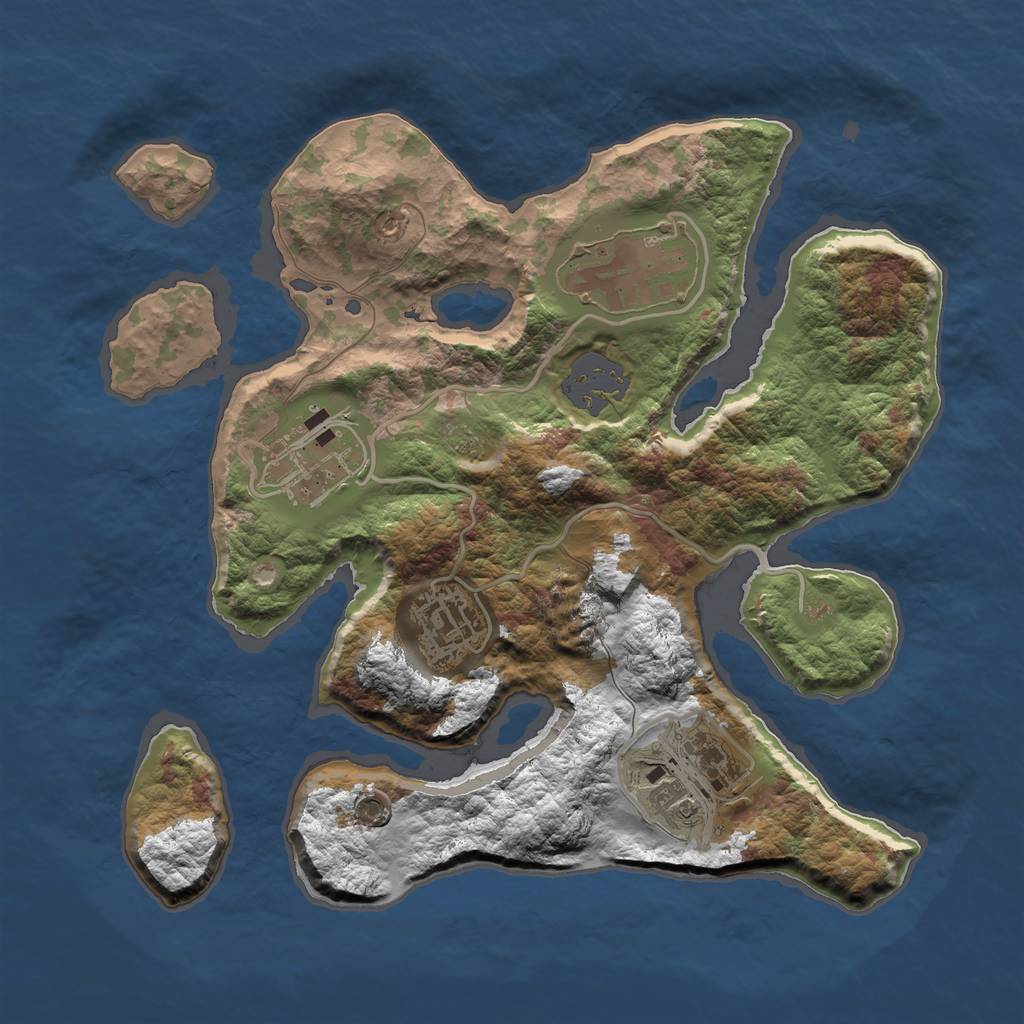 Rust Map: Barren, Size: 2500, Seed: 556777, 9 Monuments