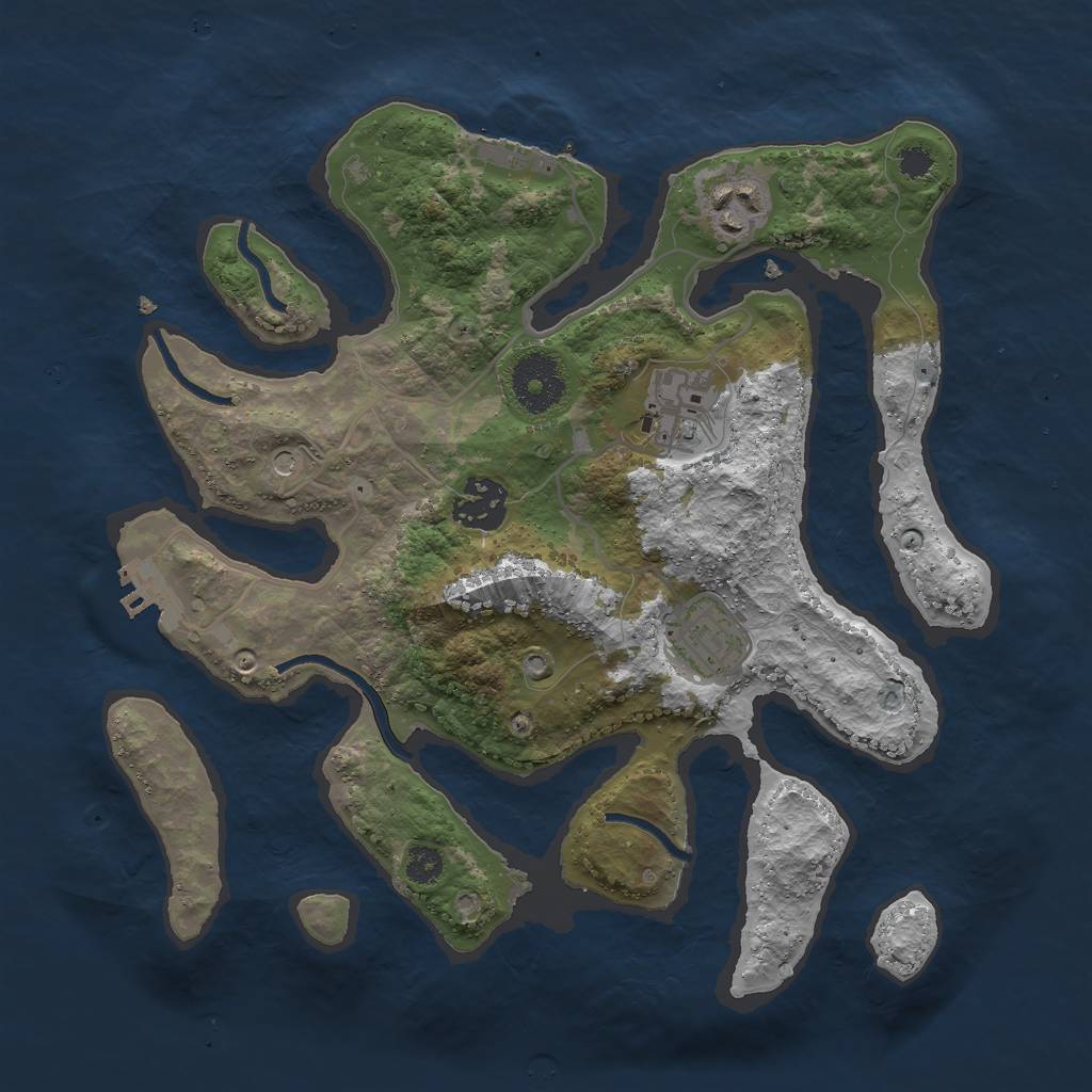 Rust Map: Procedural Map, Size: 3000, Seed: 1303111228, 9 Monuments