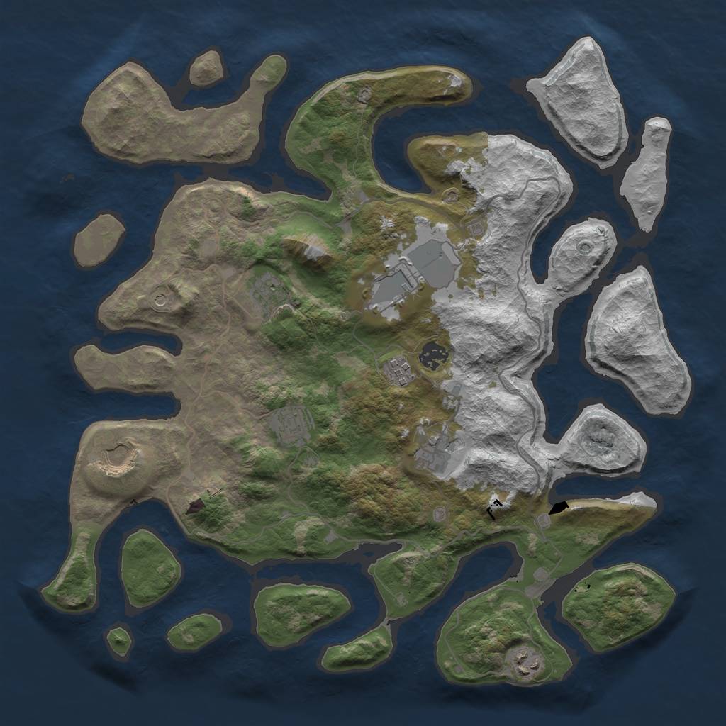 Rust Map: Barren, Size: 4000, Seed: 205238537, 11 Monuments