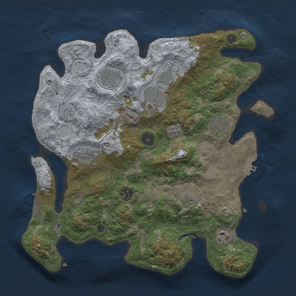 Rust Map: Procedural Map, Size: 3500, Seed: 45555, 17 Monuments