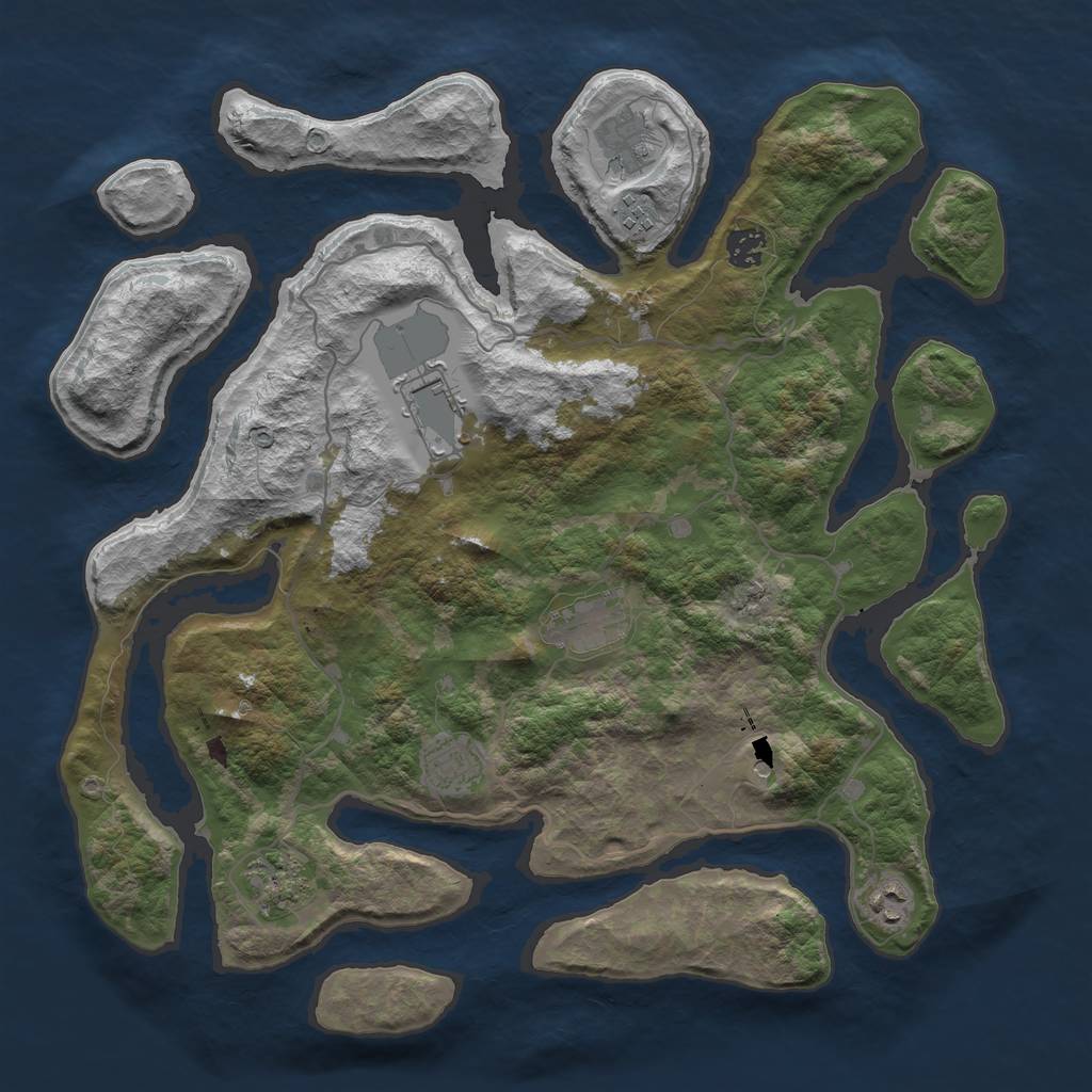 Rust Map: Barren, Size: 4000, Seed: 845623189, 11 Monuments