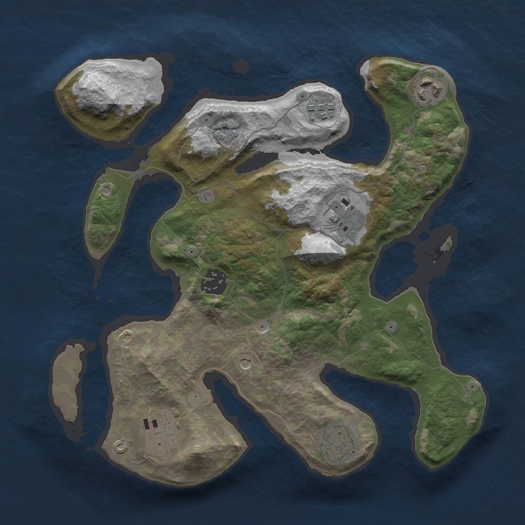 Rust Map: Barren, Size: 3000, Seed: 1674109432, 9 Monuments