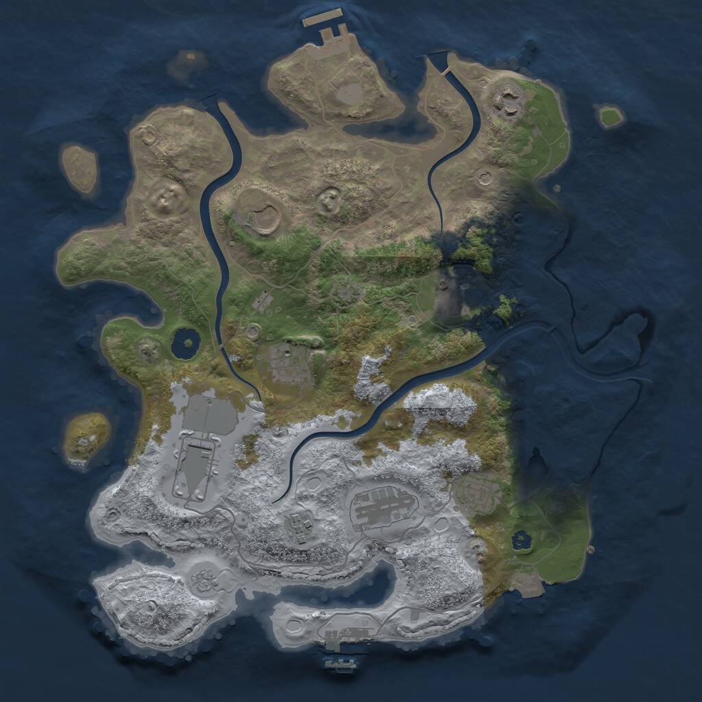 Rust Map: Procedural Map, Size: 3500, Seed: 1037001463, 14 Monuments
