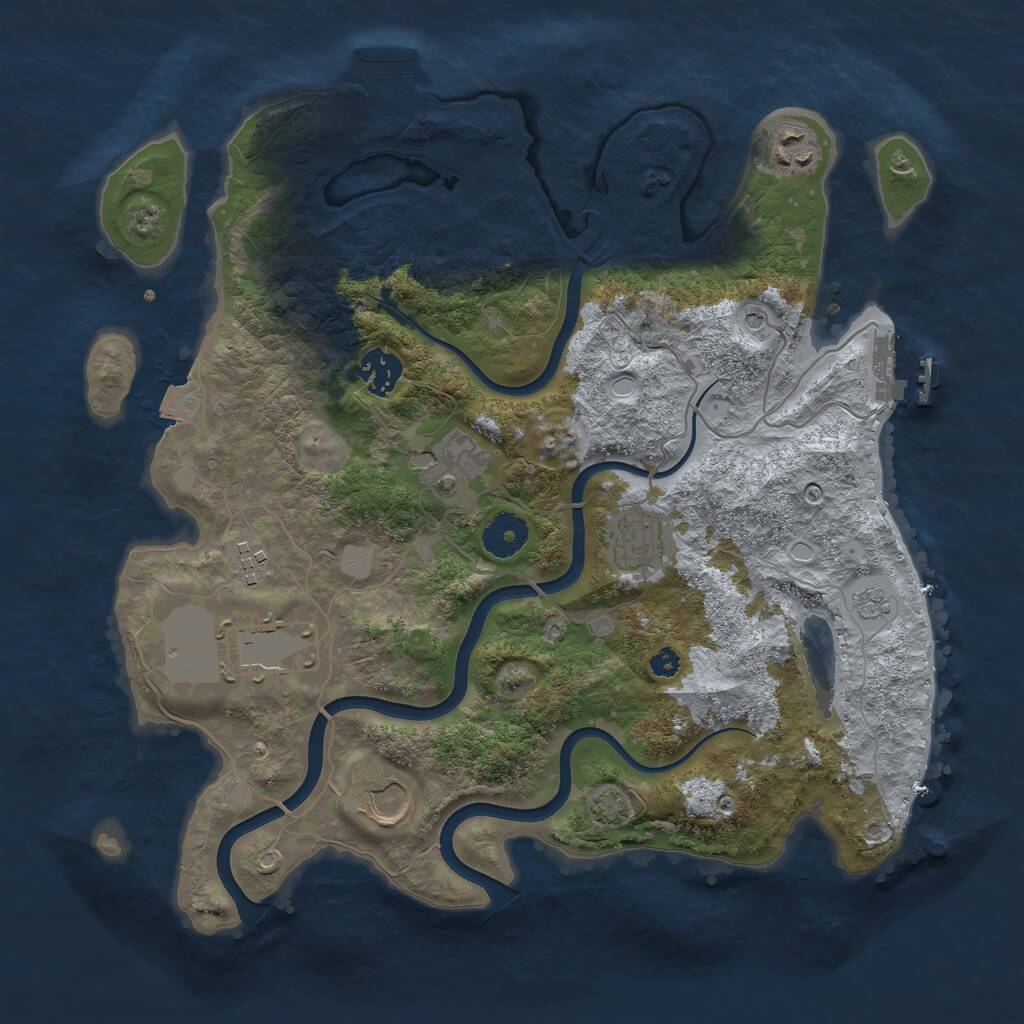 Rust Map: Procedural Map, Size: 3500, Seed: 2063670495, 13 Monuments
