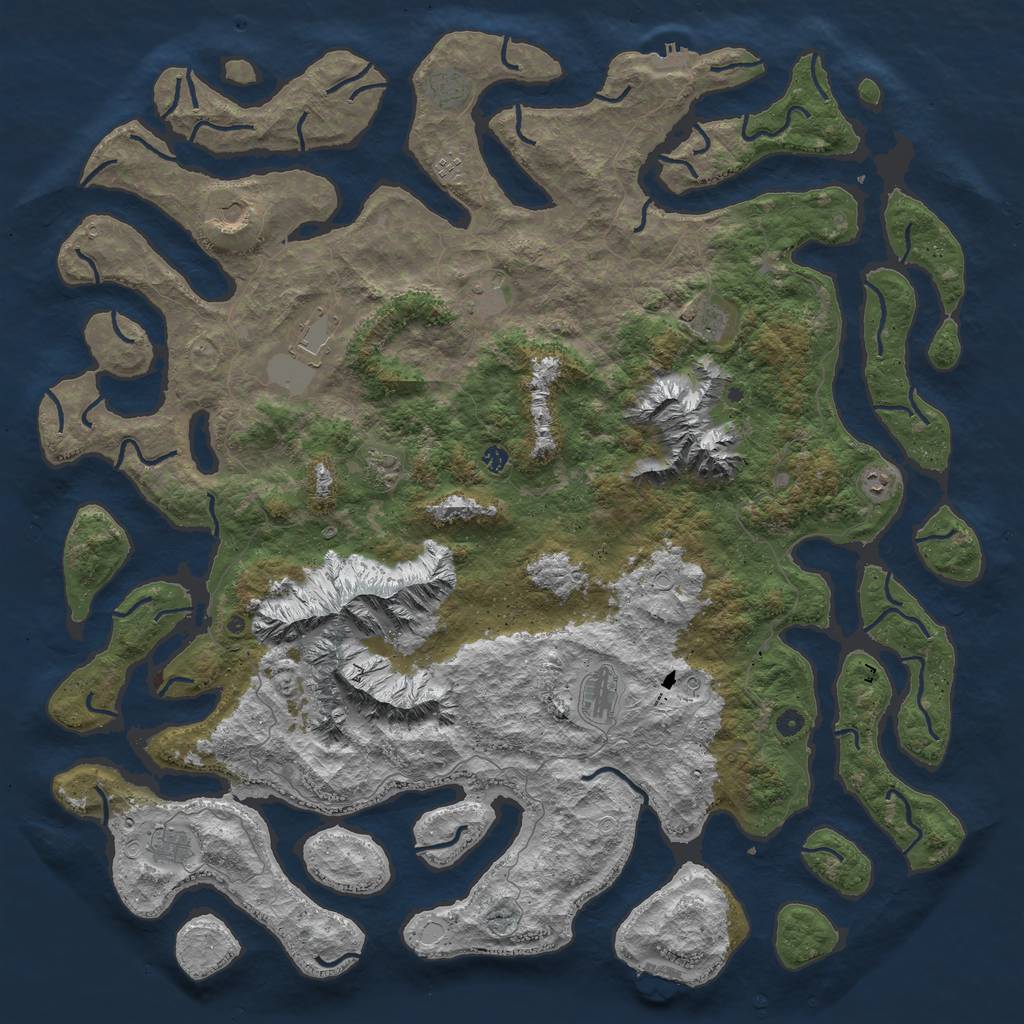 Rust Map: Procedural Map, Size: 6000, Seed: 8654352, 19 Monuments