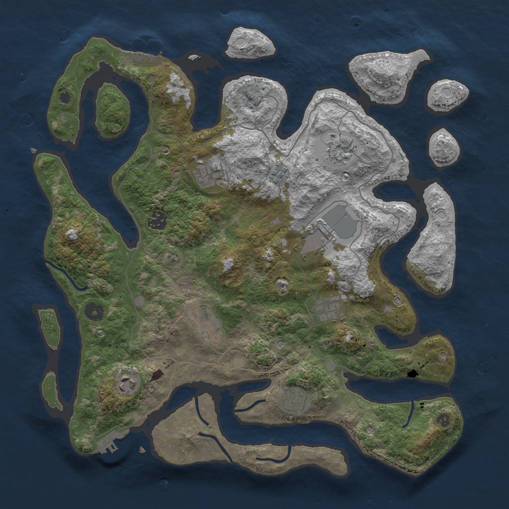 Rust Map: Procedural Map, Size: 4000, Seed: 2145133613, 17 Monuments