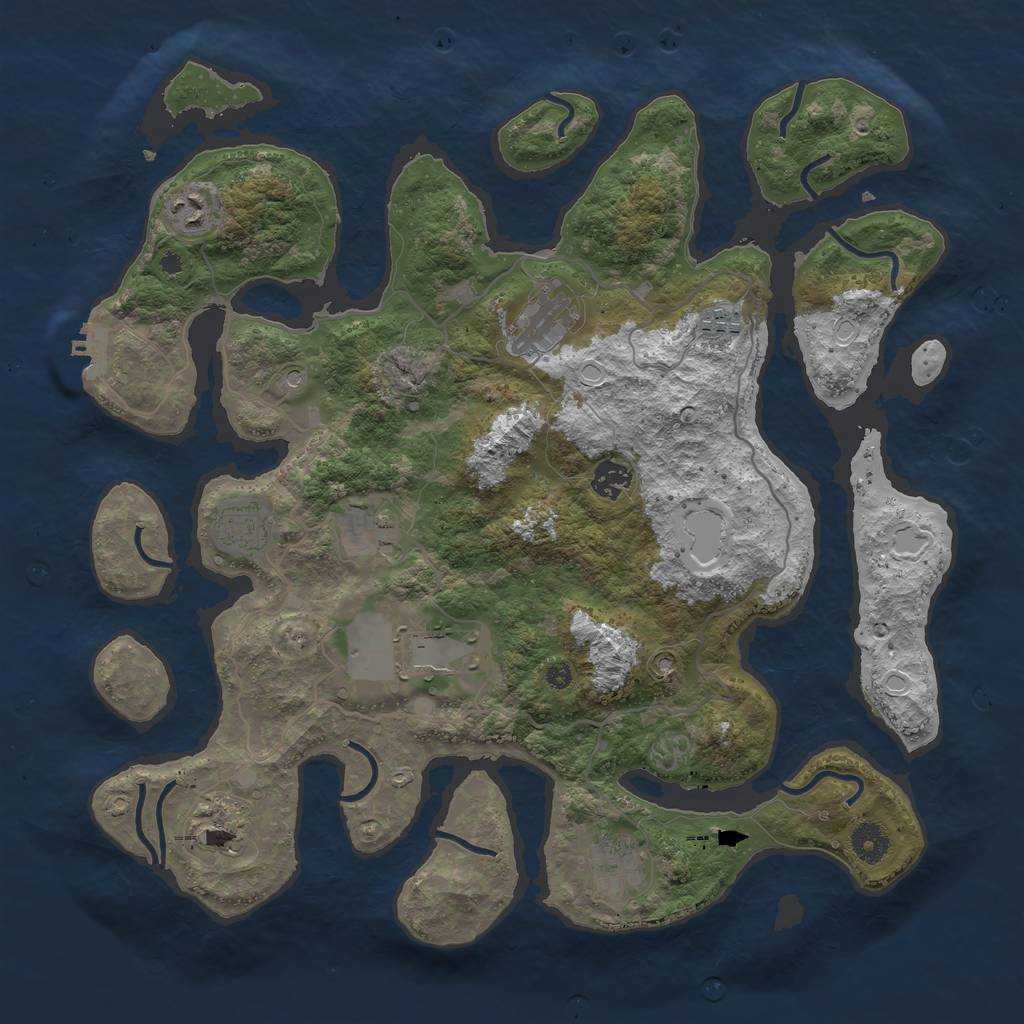 Rust Map: Procedural Map, Size: 4000, Seed: 53453456, 19 Monuments