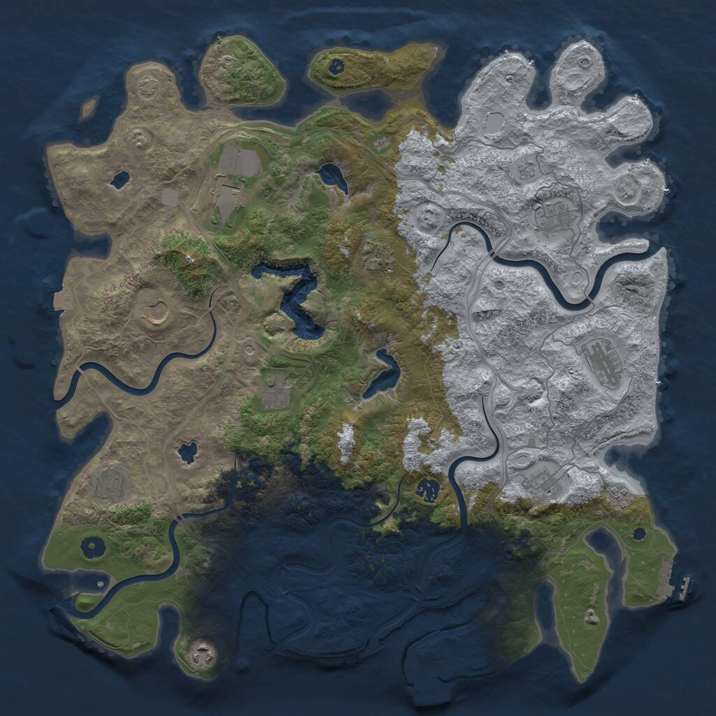 Rust Map: Procedural Map, Size: 4600, Seed: 43541154, 17 Monuments