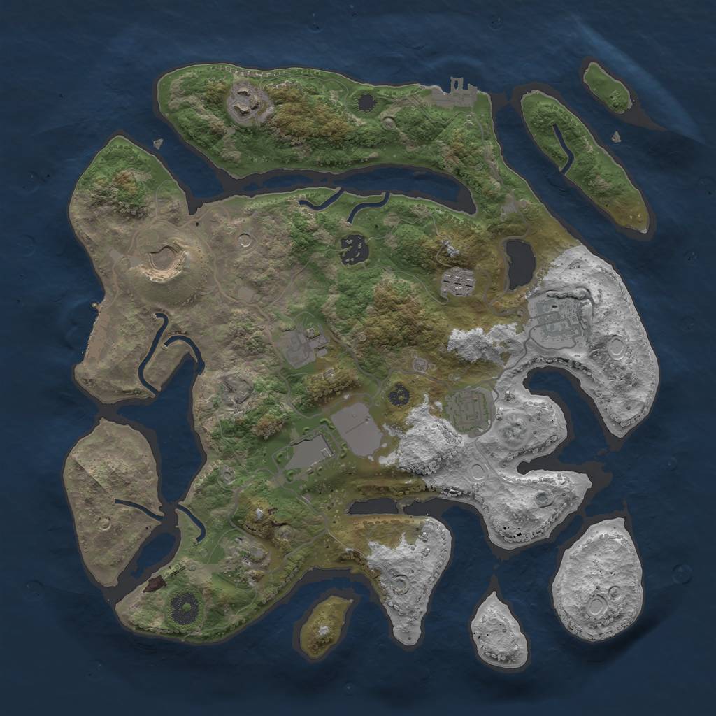 Rust Map: Procedural Map, Size: 3500, Seed: 747254475, 17 Monuments