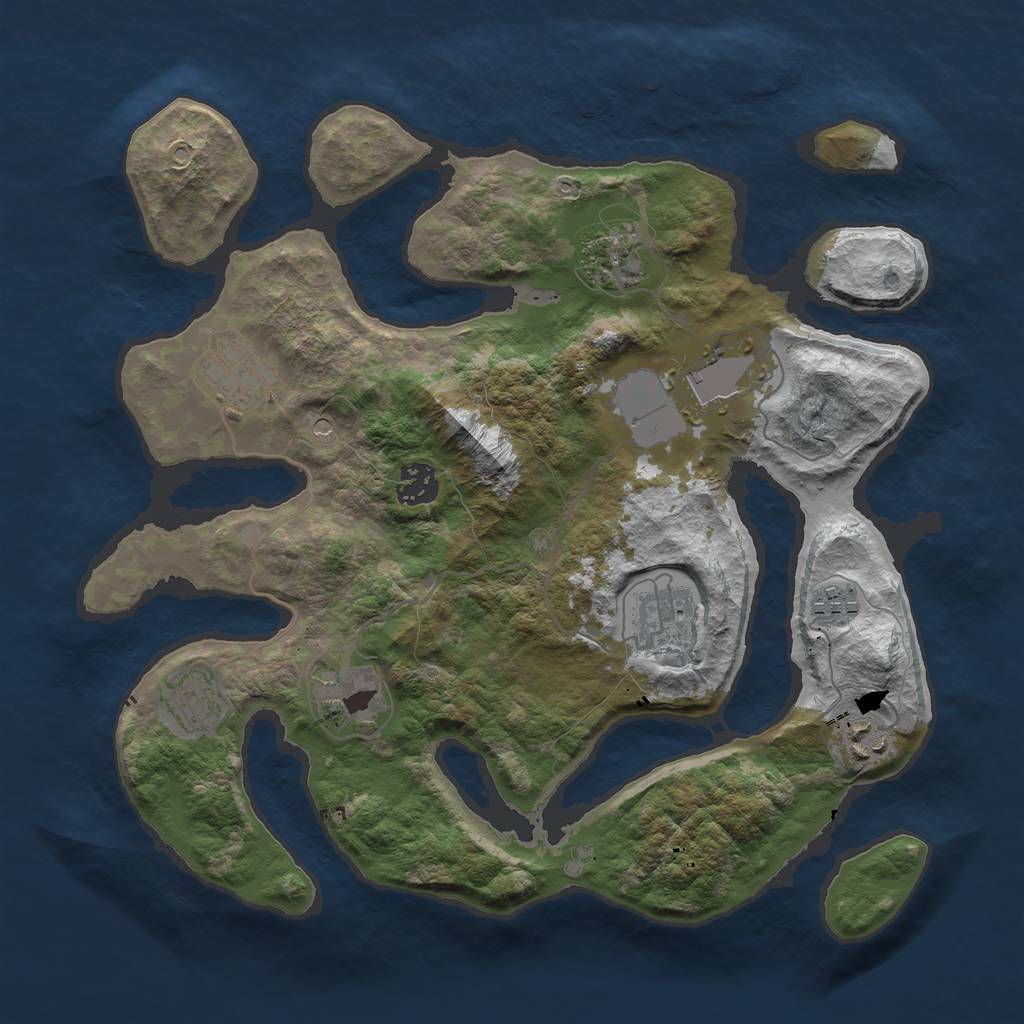 Rust Map: Barren, Size: 3500, Seed: 2001, 12 Monuments