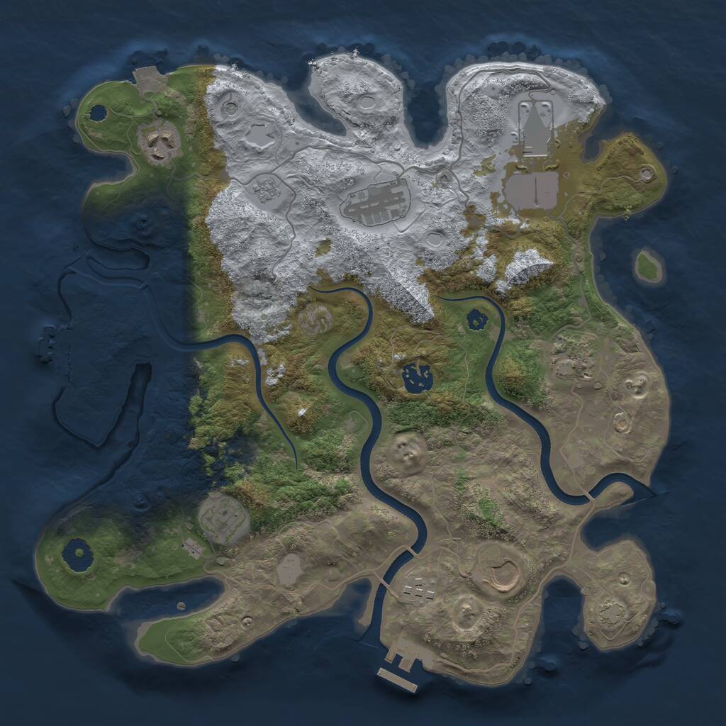 Rust Map: Procedural Map, Size: 3500, Seed: 2104206528, 14 Monuments