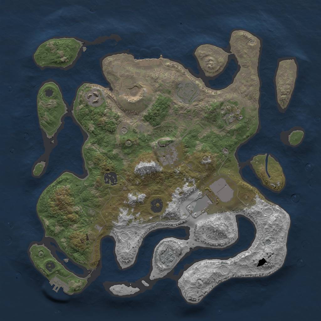 Rust Map: Procedural Map, Size: 3500, Seed: 409845, 16 Monuments