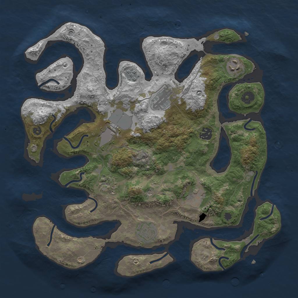 Rust Map: Procedural Map, Size: 3500, Seed: 593291, 11 Monuments