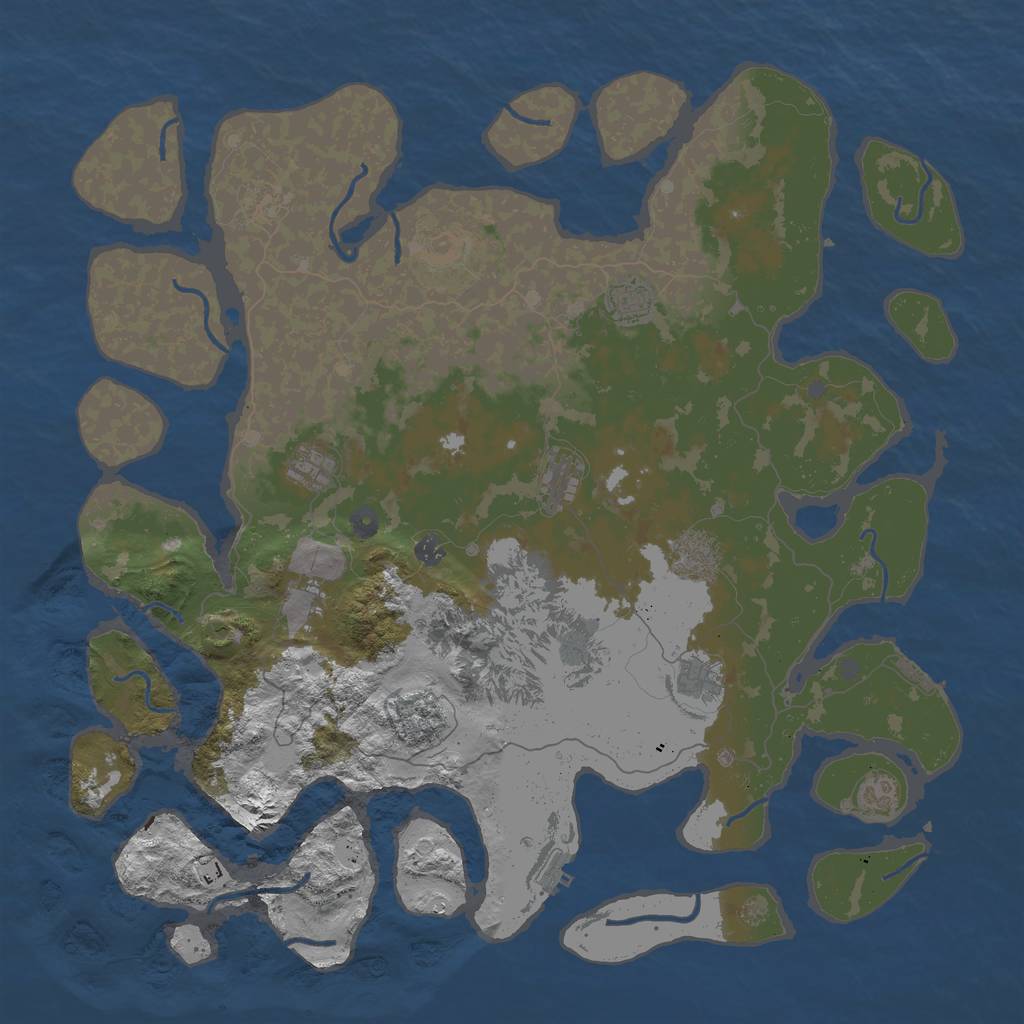 Rust Map: Procedural Map, Size: 5000, Seed: 607431, 16 Monuments