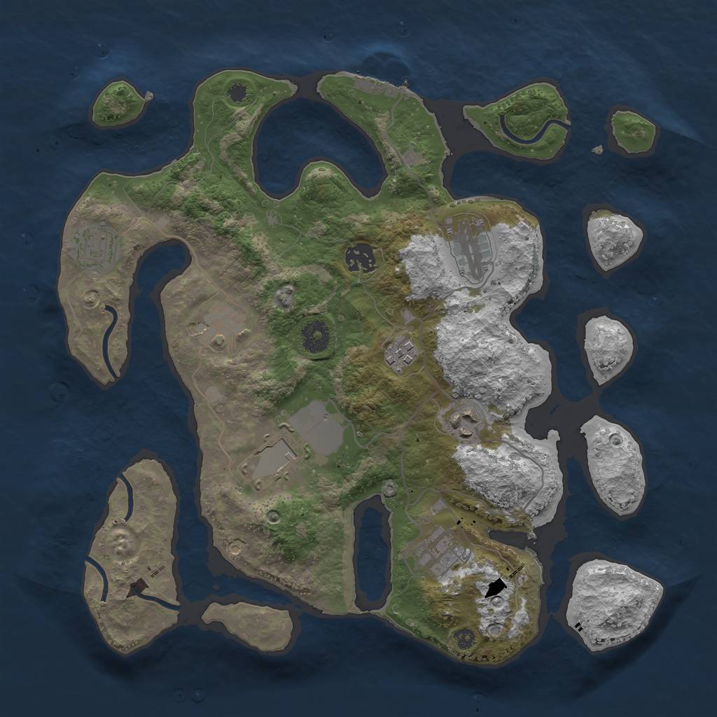 Rust Map: Procedural Map, Size: 3500, Seed: 1372145619, 11 Monuments