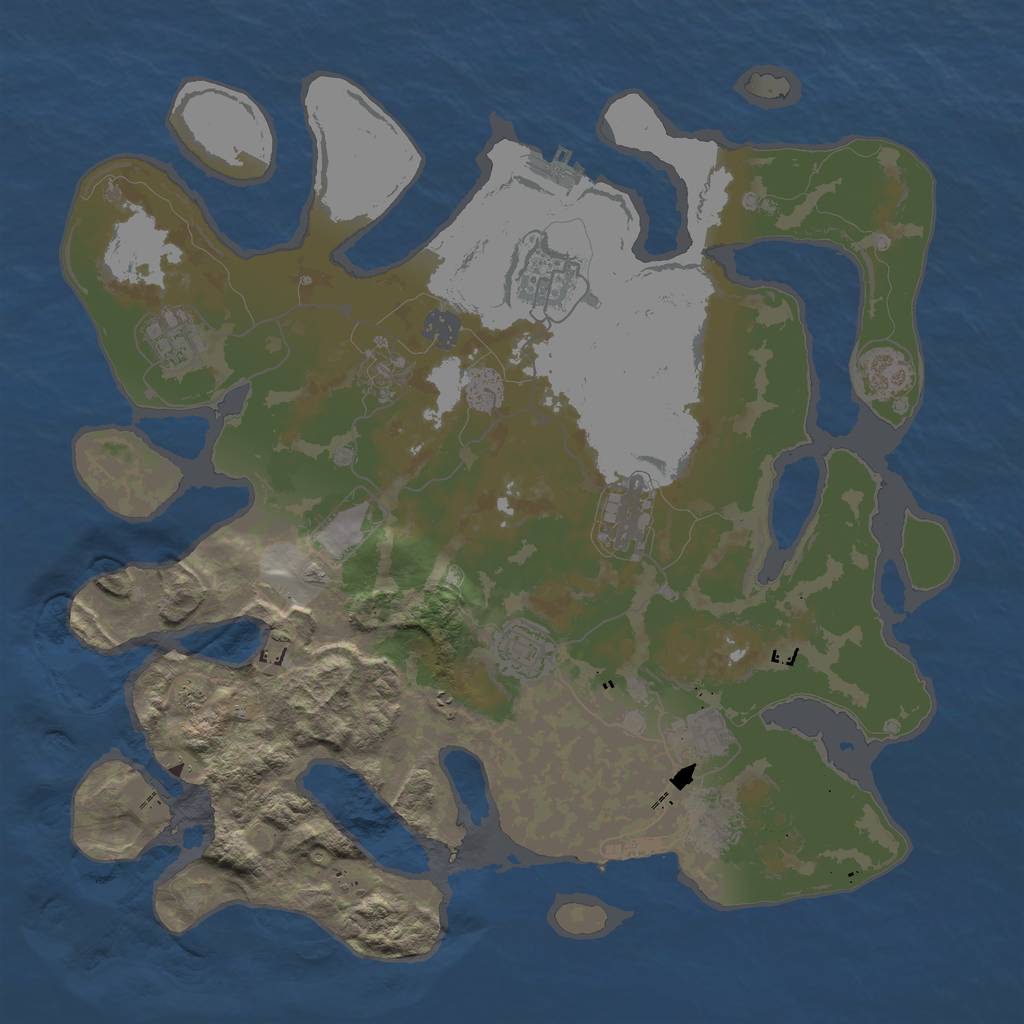 Rust Map: Barren, Size: 3950, Seed: 444, 16 Monuments
