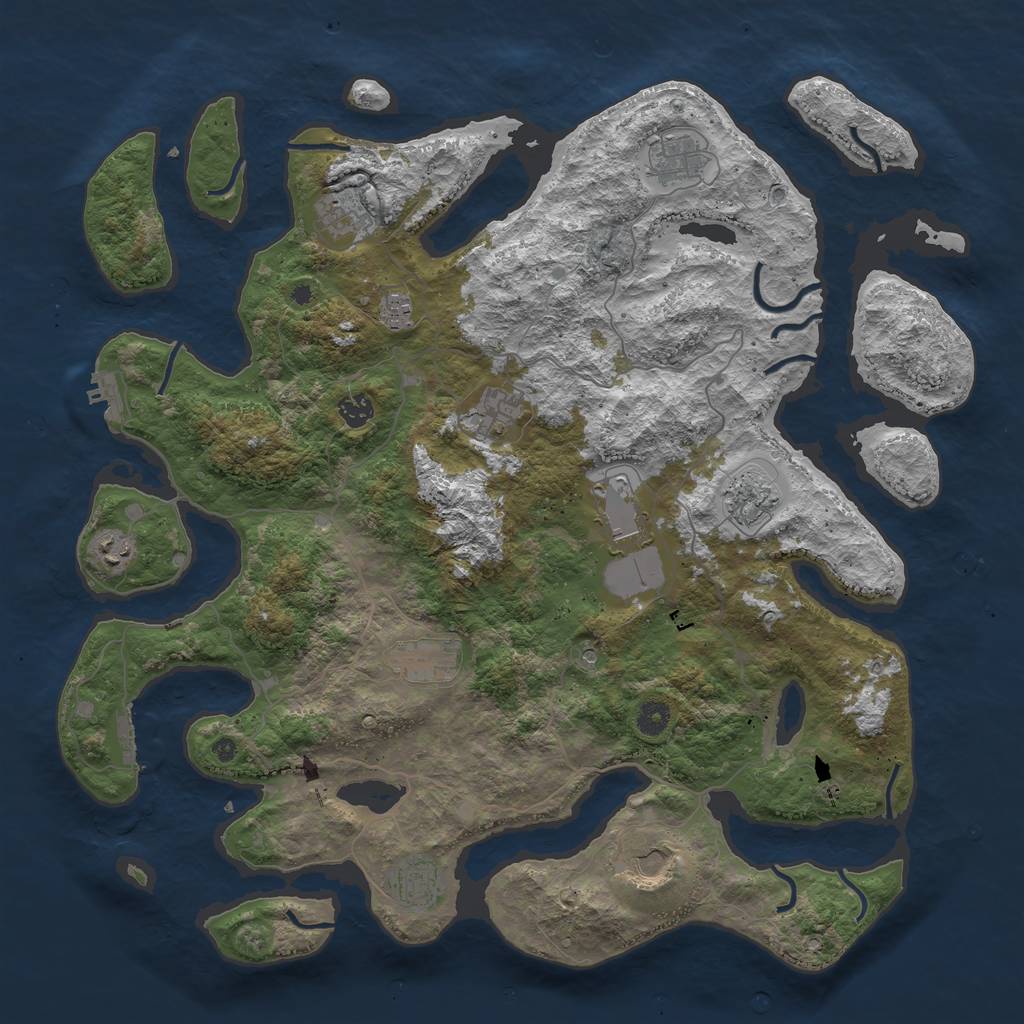 Rust Map: Procedural Map, Size: 4500, Seed: 1043069572, 16 Monuments