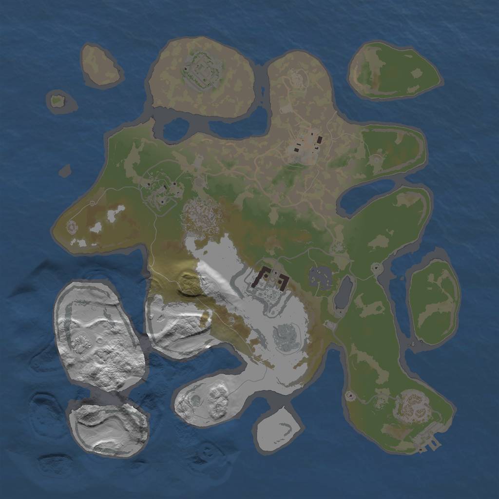 Rust Map: Barren, Size: 3000, Seed: 72877, 11 Monuments