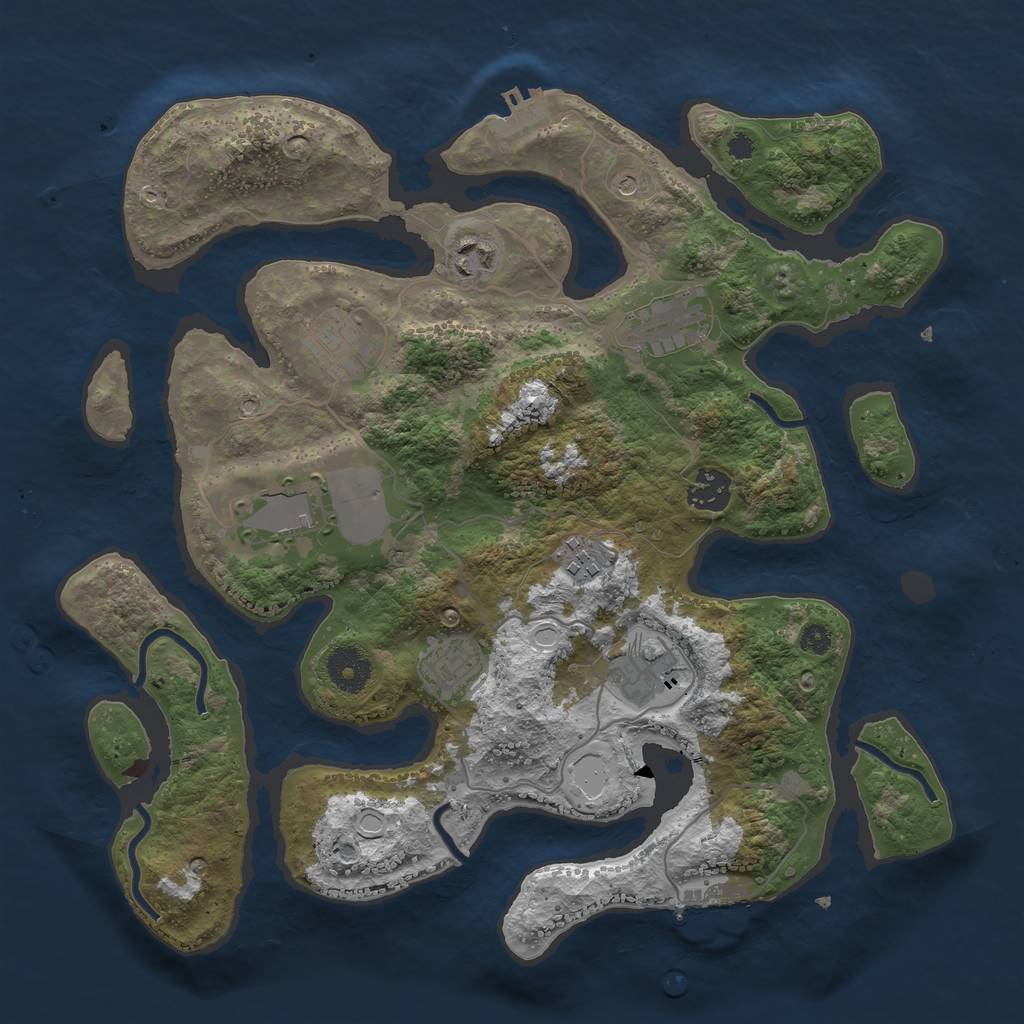 Rust Map: Procedural Map, Size: 3500, Seed: 845716434, 16 Monuments