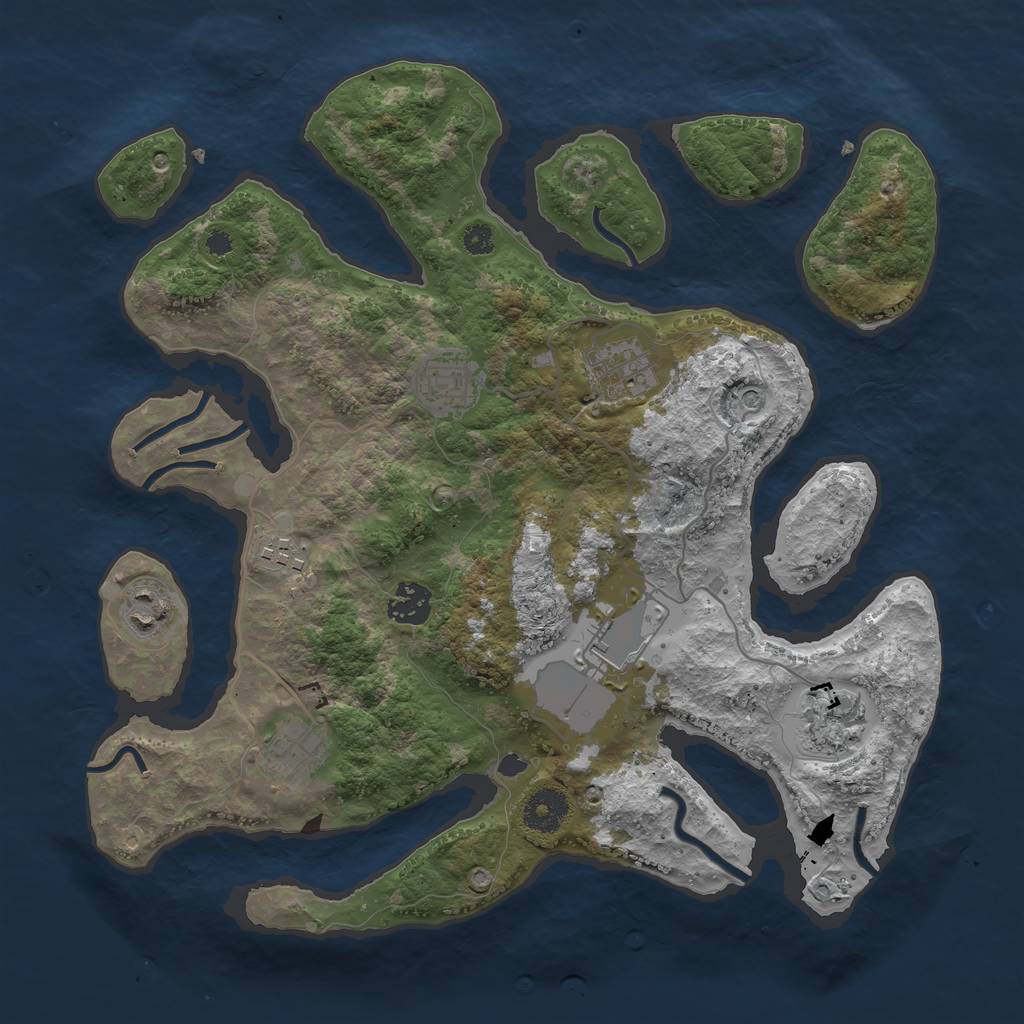 Rust Map: Procedural Map, Size: 3500, Seed: 1130856227, 11 Monuments