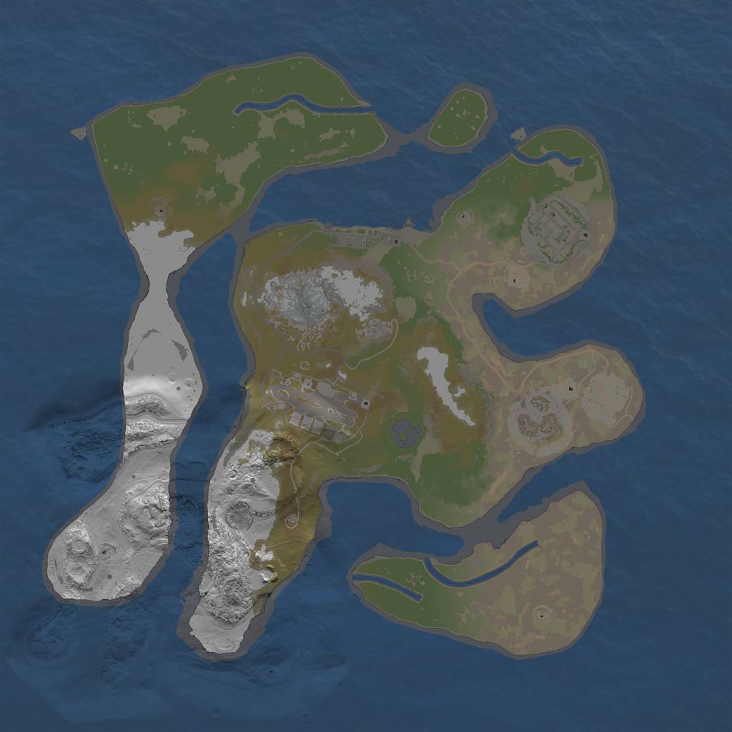 Rust Map: Procedural Map, Size: 2500, Seed: 458362834, 8 Monuments