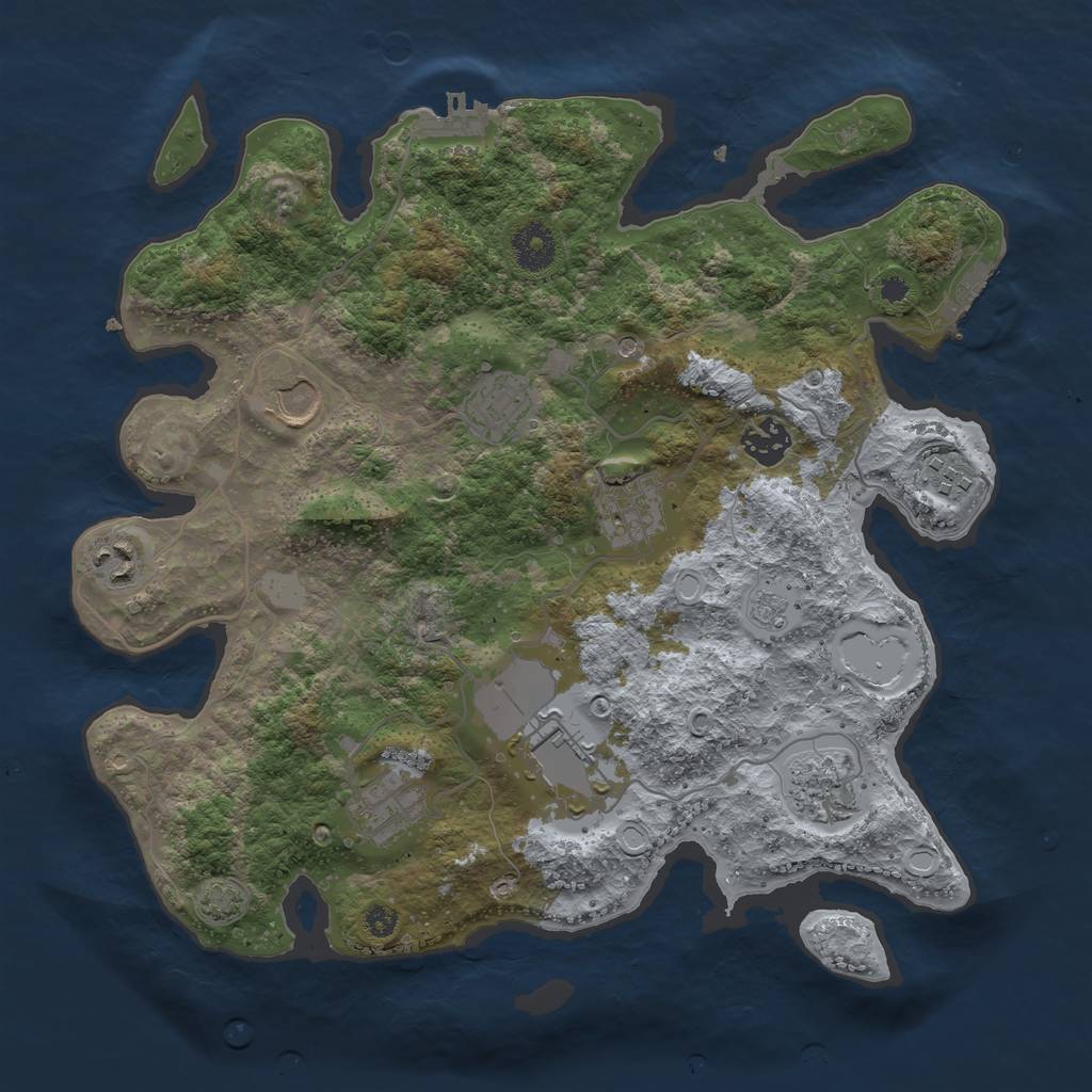 Rust Map: Procedural Map, Size: 3500, Seed: 348819410, 17 Monuments