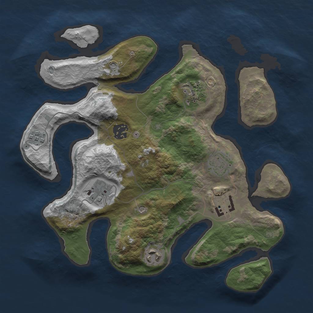 Rust Map: Barren, Size: 3000, Seed: 1160734689, 10 Monuments