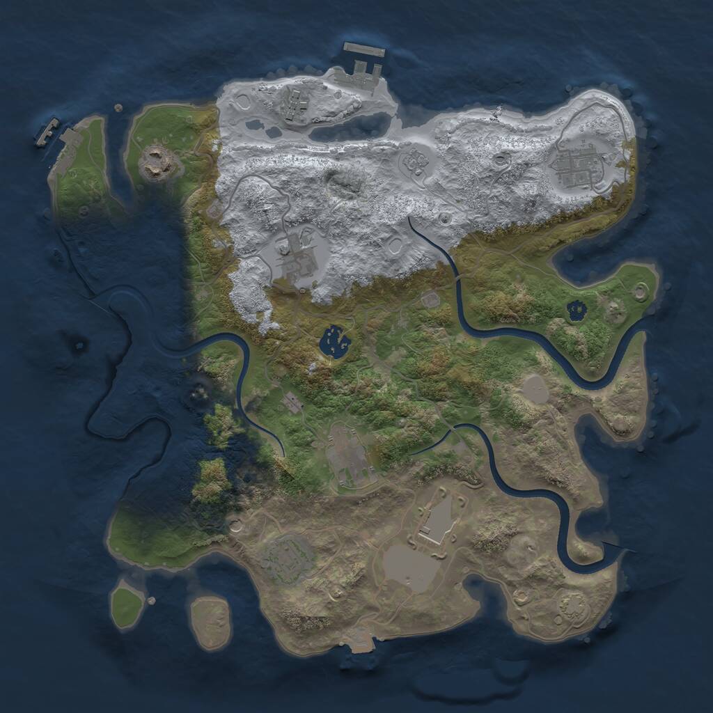 Rust Map: Procedural Map, Size: 3500, Seed: 105310692, 14 Monuments