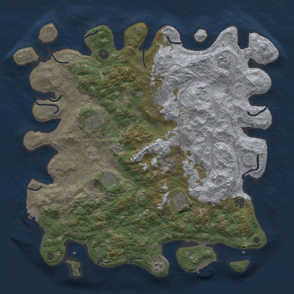 Rust Map: Procedural Map, Size: 4500, Seed: 1350604083, 18 Monuments