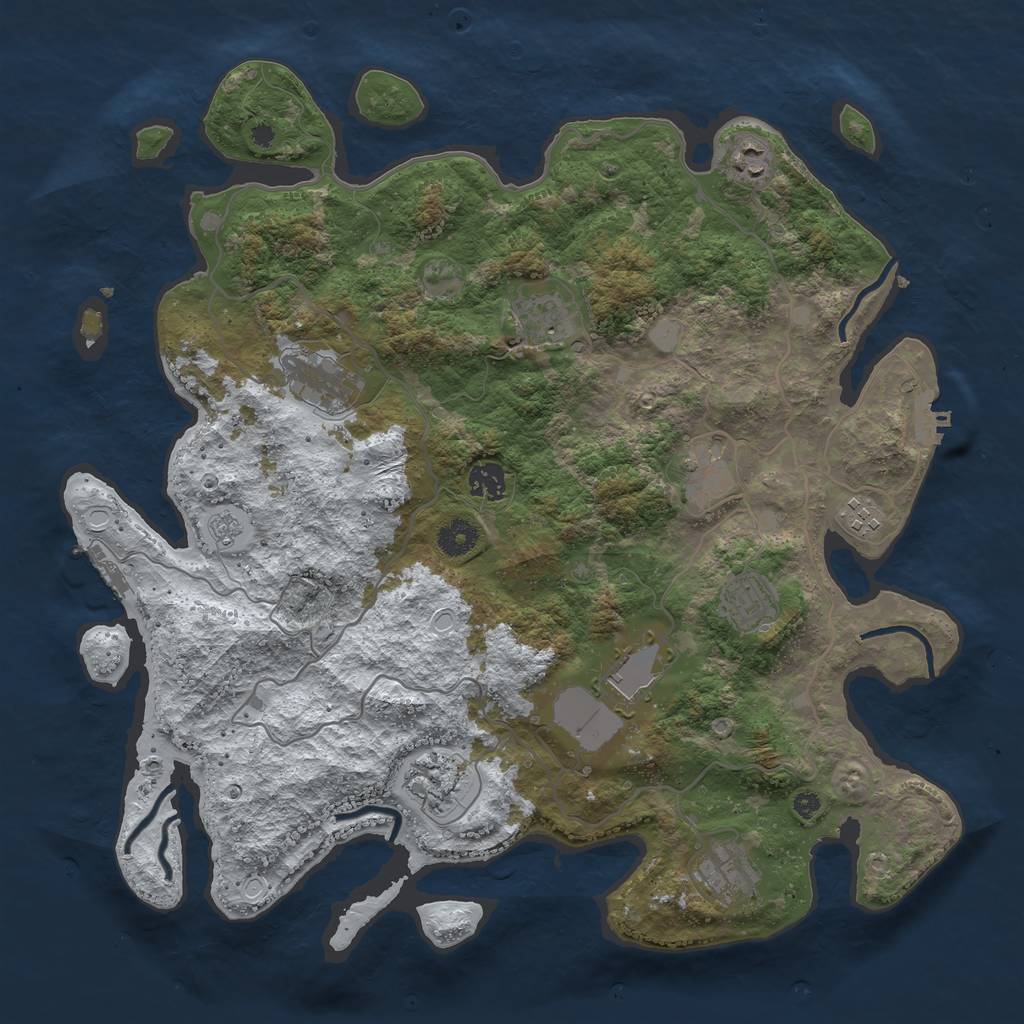 Rust Map: Procedural Map, Size: 4000, Seed: 705202101, 18 Monuments